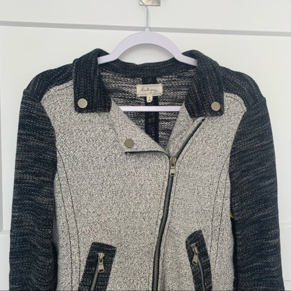 LOFT Lou & Grey Shadowbox Moto Jacket Black Gray Size Small Boho Layering Spring - Picture 5 of 10
